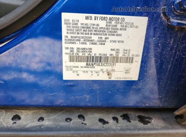 MAJ6P1UL3JC223591 2018 FORD ECOSPORT Blue Engine compartment view