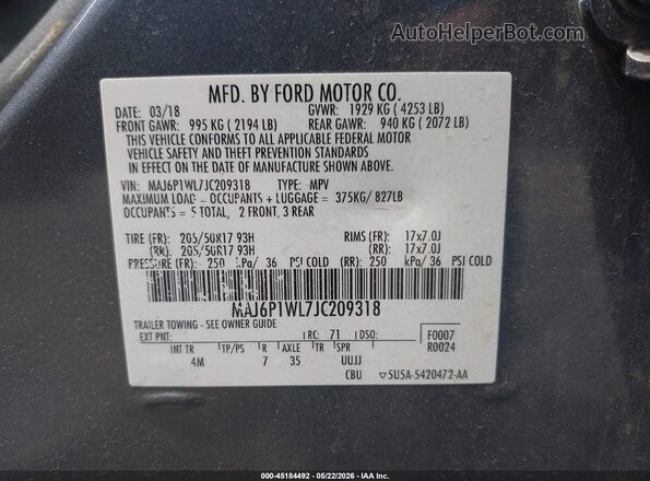 MAJ6P1WL7JC209318 2018 FORD ECOSPORT Blue 