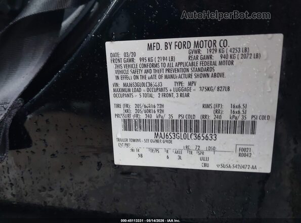 MAJ6S3GL0LC365633 2020 FORD ECOSPORT Black ძრავის განყოფილების ხედი