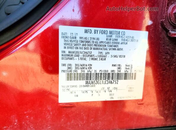MAJ6S3GL1LC346752 2020 FORD ECOSPORT Maroon VIN կոդի պիտակի տեսք