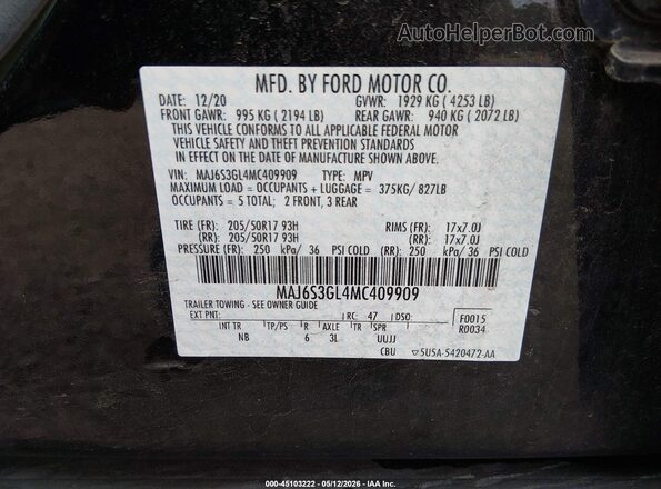 MAJ6S3GL4MC409909 2021 FORD ECOSPORT Black Вид підкапотного простору