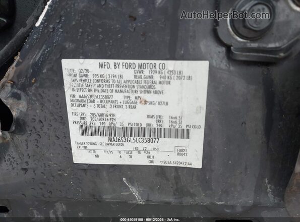 MAJ6S3GL5LC358077 2020 FORD ECOSPORT Gray ძრავის განყოფილების ხედი