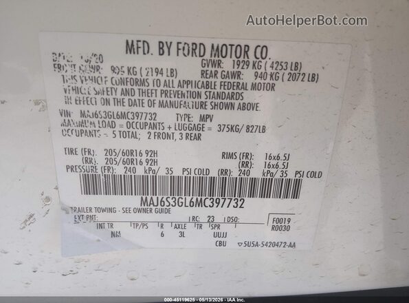 MAJ6S3GL6MC397732 2021 FORD ECOSPORT White Vista del compartimento del motor