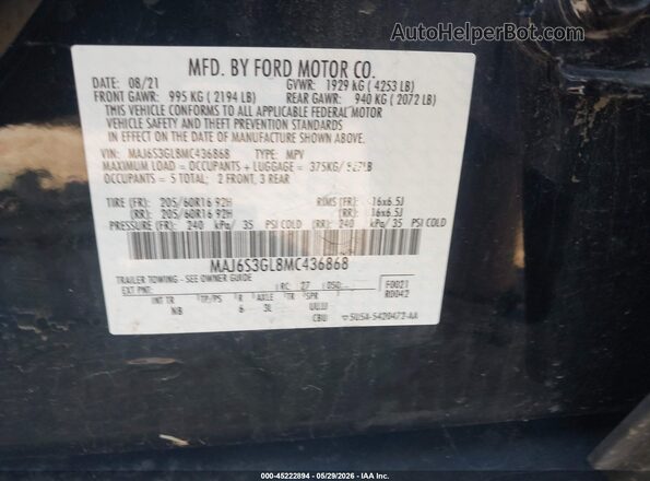 MAJ6S3GL8MC436868 2021 FORD ECOSPORT Black Engine compartment view