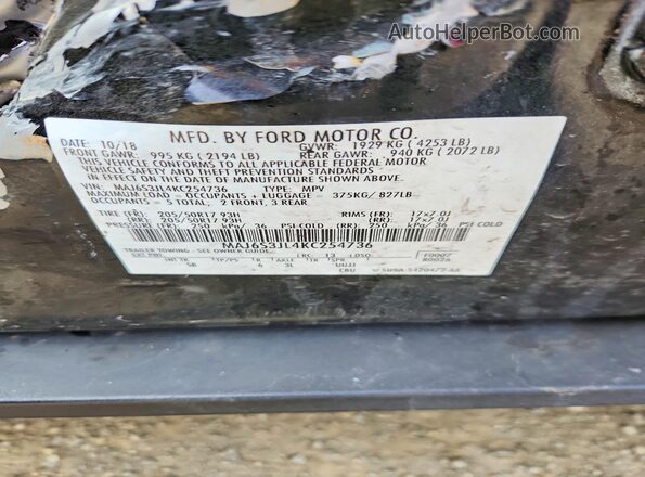 MAJ6S3JL4KC254736 2019 FORD ECOSPORT Black Вид підкапотного простору