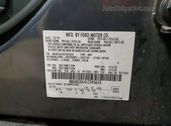MAJ6S3JL4LC345653 2020 FORD ECOSPORT Gray 