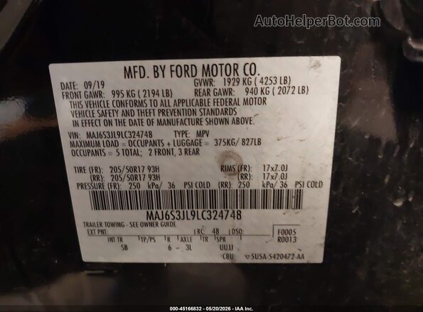 MAJ6S3JL9LC324748 2020 FORD ECOSPORT Black Շարժիչի բաժամունքի տեսք