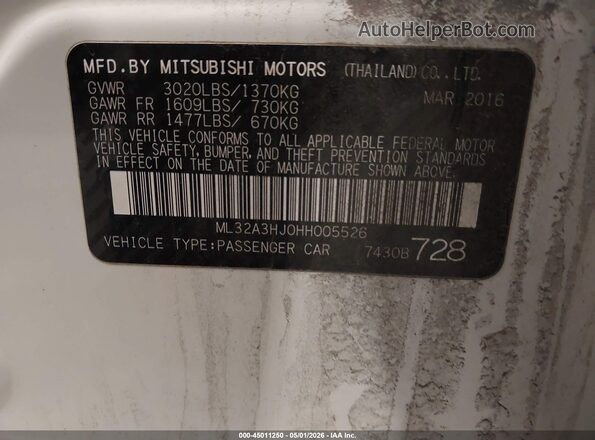 ML32A3HJ0HH005526 2017 MITSUBISHI MIRAGE White Շարժիչի բաժամունքի տեսք