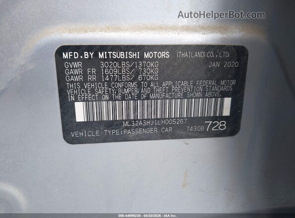 ML32A3HJ1LH005267 2020 MITSUBISHI MIRAGE Silver Widok komory silnika
