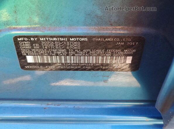 ML32A3HJ3HH018786 2017 MITSUBISHI MIRAGE Blue 