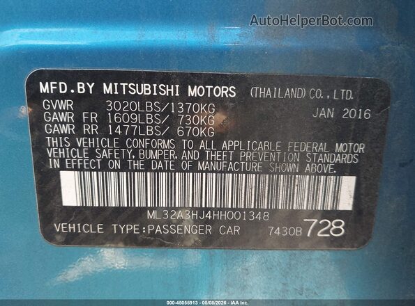 ML32A3HJ4HH001348 2017 MITSUBISHI MIRAGE Blue 