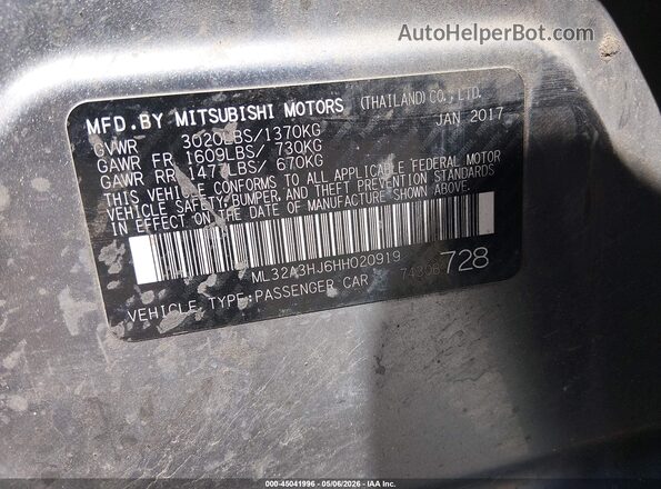 ML32A3HJ6HH020919 2017 MITSUBISHI MIRAGE Серый Вид подкапотного пространства
