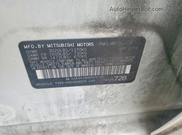 ML32A3HJ9HH009395 2017 MITSUBISHI MIRAGE White 