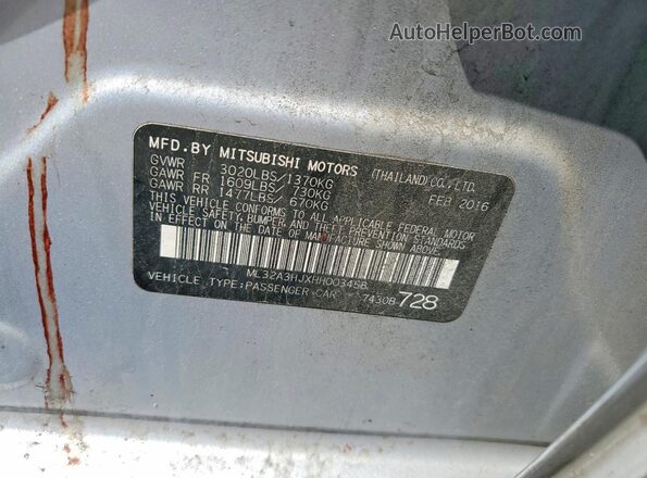 ML32A3HJXHH003458 2017 MITSUBISHI MIRAGE Silver Vista del compartimento del motor
