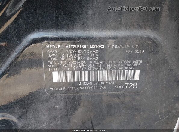 ML32A4HJ2KH015181 2019 MITSUBISHI MIRAGE Black Widok komory silnika