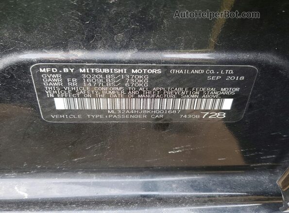 ML32A4HJ8KH001687 2019 MITSUBISHI MIRAGE Black VIN sticker view
