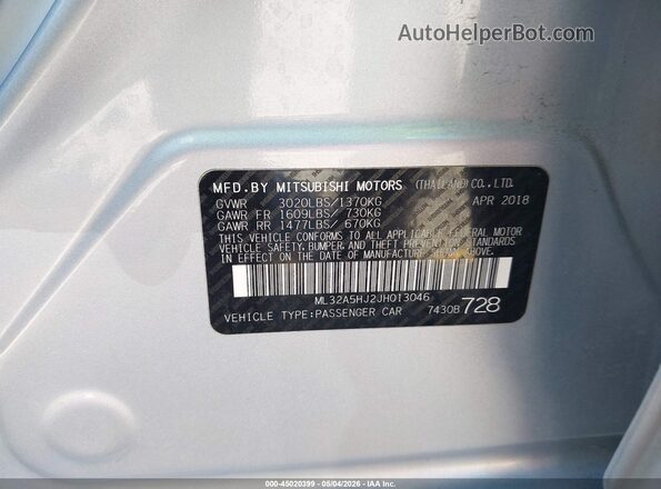 ML32A5HJ2JH013046 2018 MITSUBISHI MIRAGE Light Blue Widok komory silnika