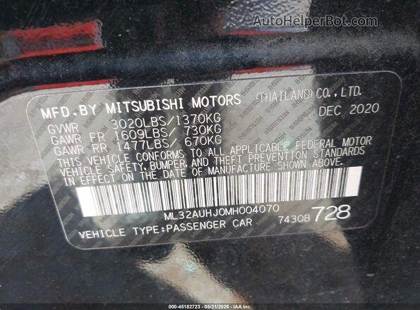 ML32AUHJ0MH004070 2021 MITSUBISHI MIRAGE Black Շարժիչի բաժամունքի տեսք