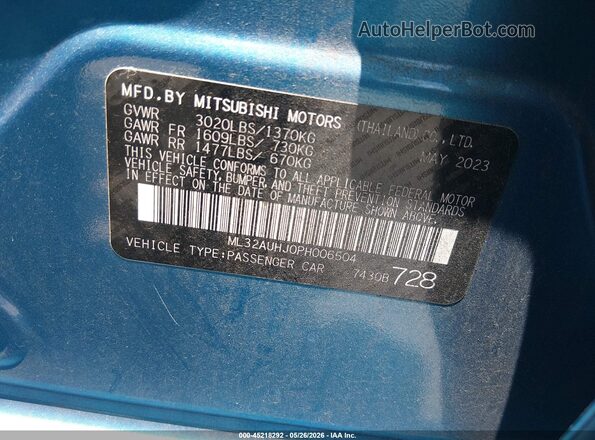 ML32AUHJ0PH006504 2023 MITSUBISHI MIRAGE Blue Engine compartment view
