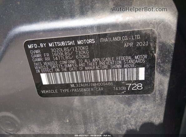 ML32AUHJ1MH009486 2021 MITSUBISHI MIRAGE Gray Вид підкапотного простору