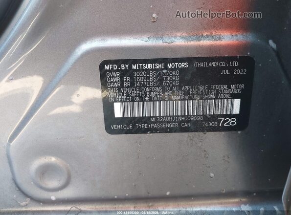ML32AUHJ1NH009098 2022 MITSUBISHI MIRAGE Gray Вид підкапотного простору