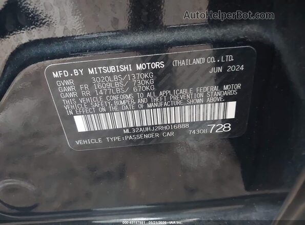 ML32AUHJ2RH016888 2024 MITSUBISHI MIRAGE Black Вид підкапотного простору