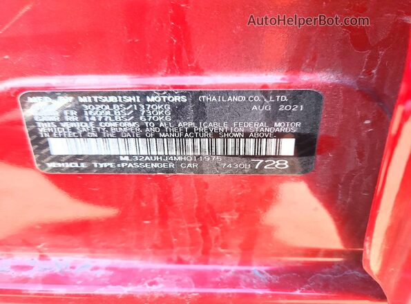 ML32AUHJ4MH011975 2021 MITSUBISHI MIRAGE Red Widok komory silnika