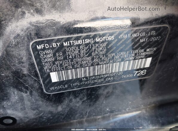 ML32AUHJ4NH007720 2022 MITSUBISHI MIRAGE Black Vista del compartimento del motor