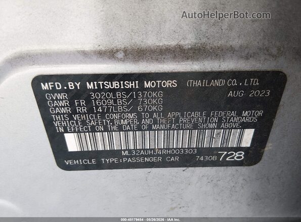 ML32AUHJ4RH003303 2024 MITSUBISHI MIRAGE Silver ძრავის განყოფილების ხედი