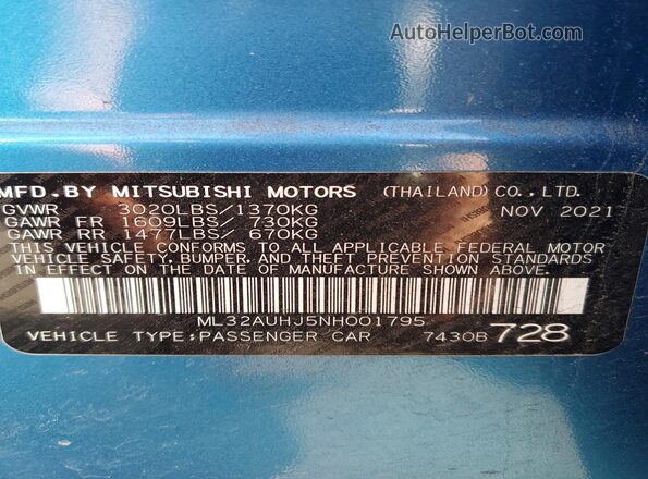 ML32AUHJ5NH001795 2022 MITSUBISHI MIRAGE Blue Widok komory silnika