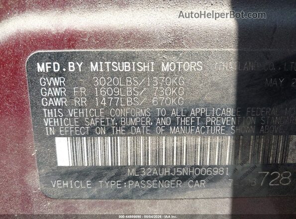 ML32AUHJ5NH006981 2022 MITSUBISHI MIRAGE Maroon Widok komory silnika