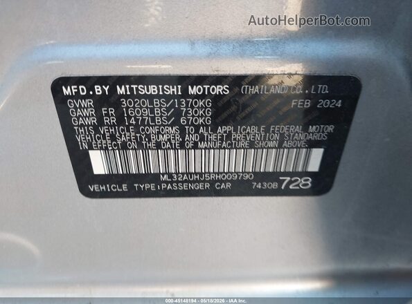 ML32AUHJ5RH009790 2024 MITSUBISHI MIRAGE Light Blue Vista del compartimento del motor