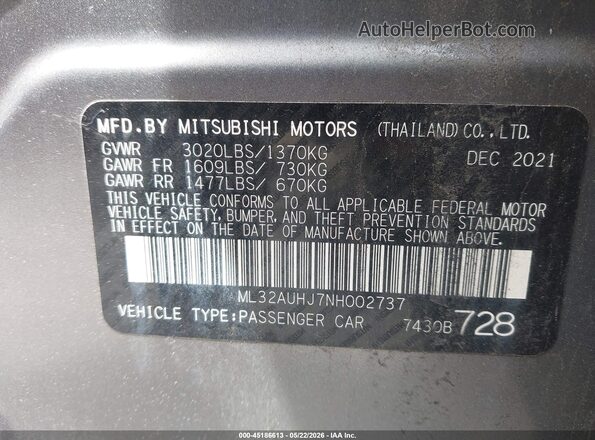 ML32AUHJ7NH002737 2022 MITSUBISHI MIRAGE Серый Вид подкапотного пространства