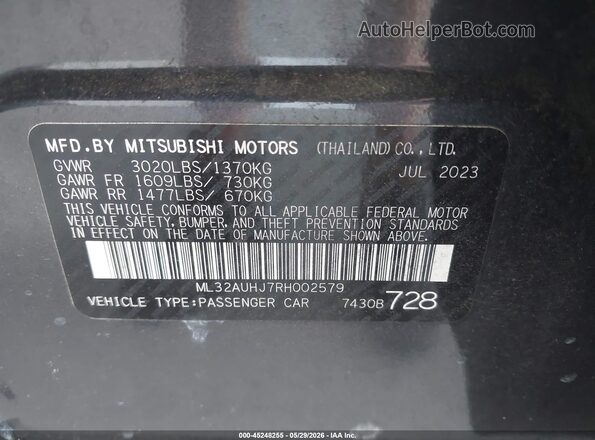 ML32AUHJ7RH002579 2024 MITSUBISHI MIRAGE Gray Вид підкапотного простору
