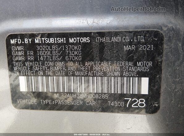 ML32AUHJ8MH008285 2021 MITSUBISHI MIRAGE Gray Engine compartment view
