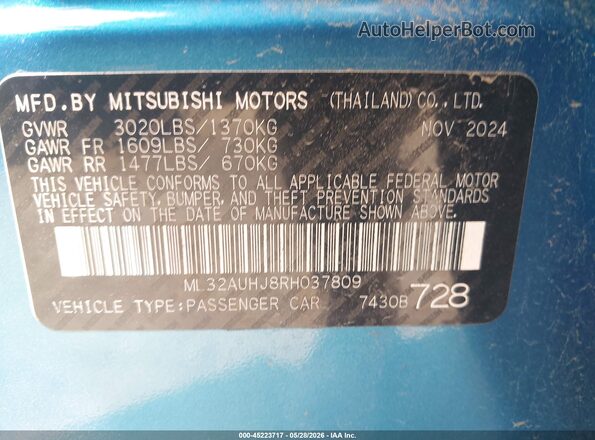 ML32AUHJ8RH037809 2024 MITSUBISHI MIRAGE Синий Вид подкапотного пространства