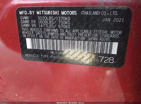 ML32AUHJ9MH004942 2021 MITSUBISHI MIRAGE Red Շարժիչի բաժամունքի տեսք