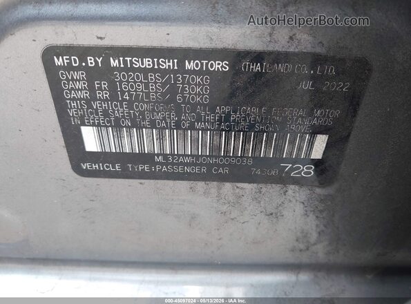 ML32AWHJ0NH009038 2022 MITSUBISHI MIRAGE Gray Vista del compartimento del motor