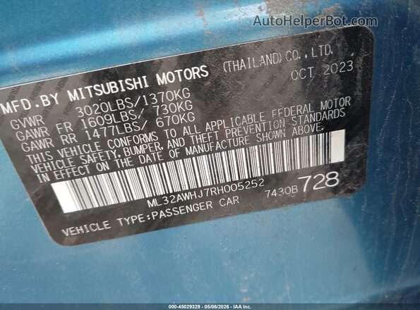 ML32AWHJ7RH005252 2024 MITSUBISHI MIRAGE Blue 