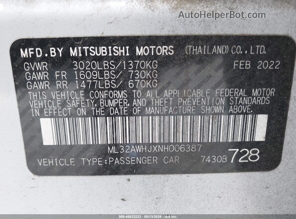 ML32AWHJXNH006387 2022 MITSUBISHI MIRAGE Black Engine compartment view