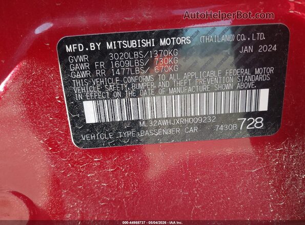 ML32AWHJXRH009232 2024 MITSUBISHI MIRAGE Red Engine compartment view