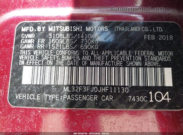 ML32F3FJ0JHF11130 2018 MITSUBISHI MIRAGE G4 Purple ძრავის განყოფილების ხედი