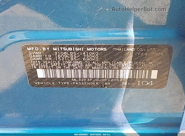 ML32F3FJ0JHF12052 2018 MITSUBISHI MIRAGE G4 Синий Вид подкапотного пространства
