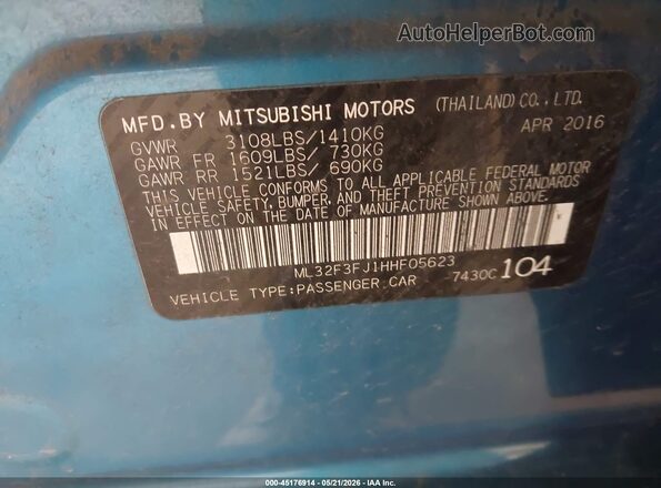 ML32F3FJ1HHF05623 2017 MITSUBISHI MIRAGE G4 Turquoise Вид підкапотного простору