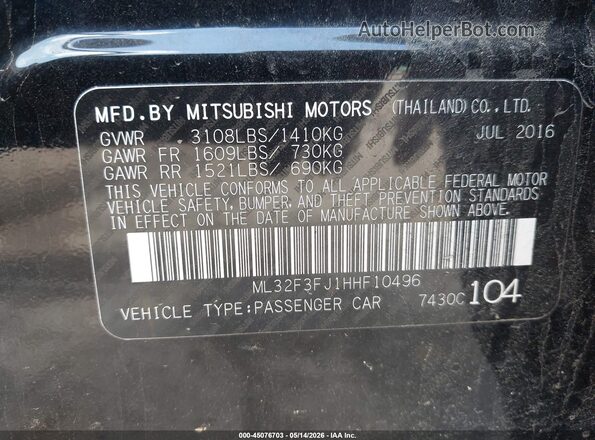 ML32F3FJ1HHF10496 2017 MITSUBISHI MIRAGE G4 Черный 