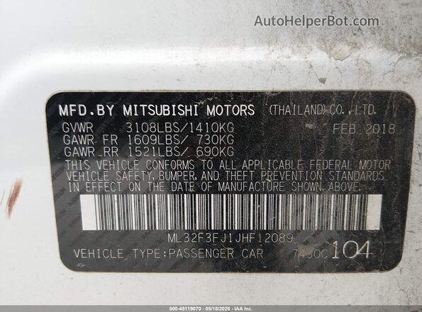 ML32F3FJ1JHF12089 2018 MITSUBISHI MIRAGE G4 Белый Вид подкапотного пространства