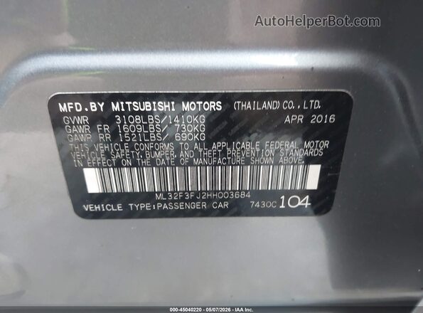 ML32F3FJ2HH003684 2017 MITSUBISHI MIRAGE G4 Серый Вид подкапотного пространства