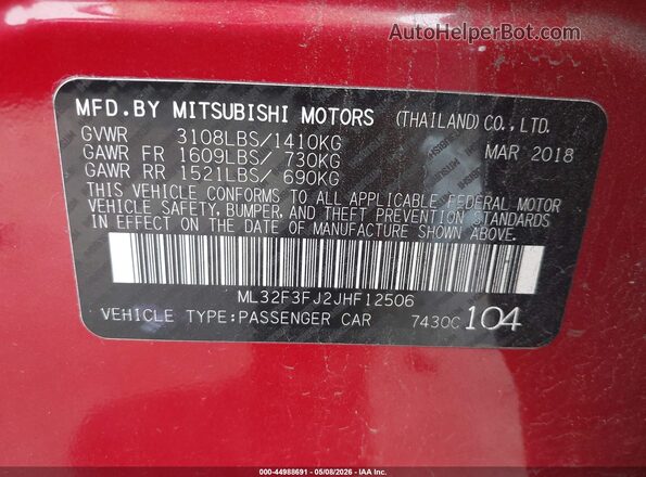 ML32F3FJ2JHF12506 2018 MITSUBISHI MIRAGE G4 Red Շարժիչի բաժամունքի տեսք