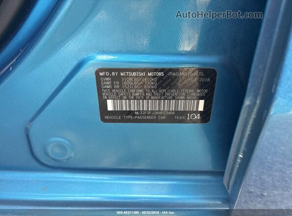 ML32F3FJ2KHF03466 2019 MITSUBISHI MIRAGE G4 Blue Widok komory silnika