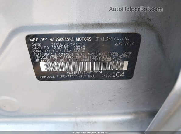 ML32F3FJ3JHF13874 2018 MITSUBISHI MIRAGE G4 Серый Вид подкапотного пространства